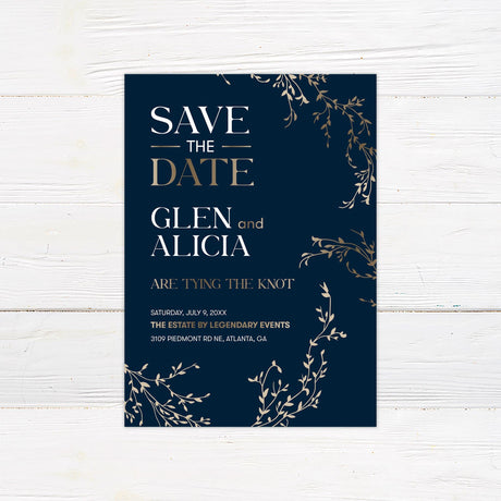 Navy Gold Branch Save The Date - goprintplus