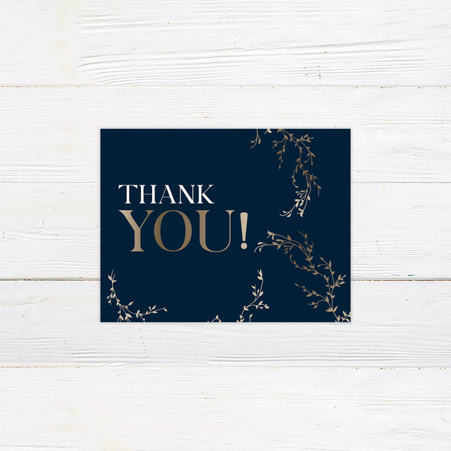 Navy Gold Branch Thank You Card - goprintplus