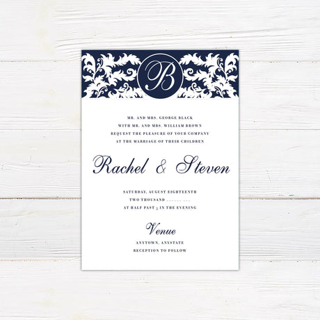 Navy Monogram Invitations - goprintplus