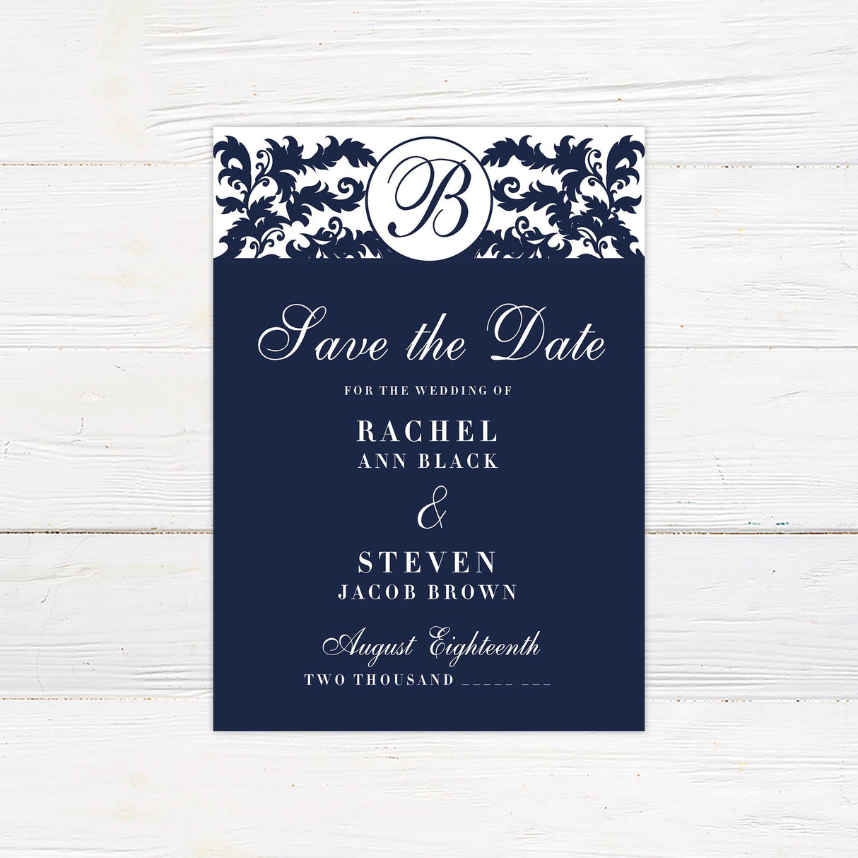 Navy Monogram Save The Date - goprintplus