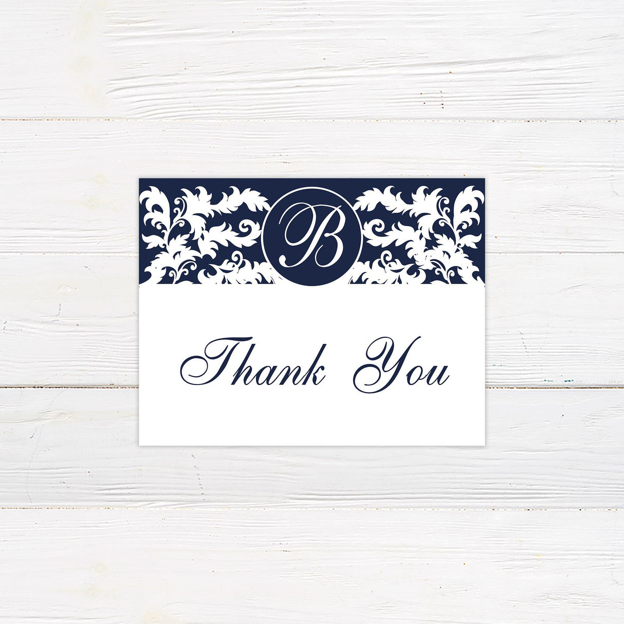 Navy Monogram Thank You Card - goprintplus