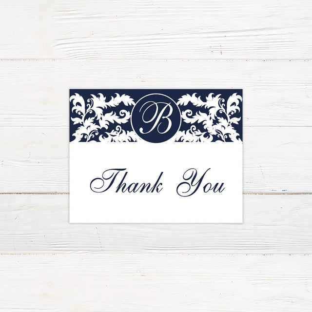 Navy Monogram Thank You Card - goprintplus