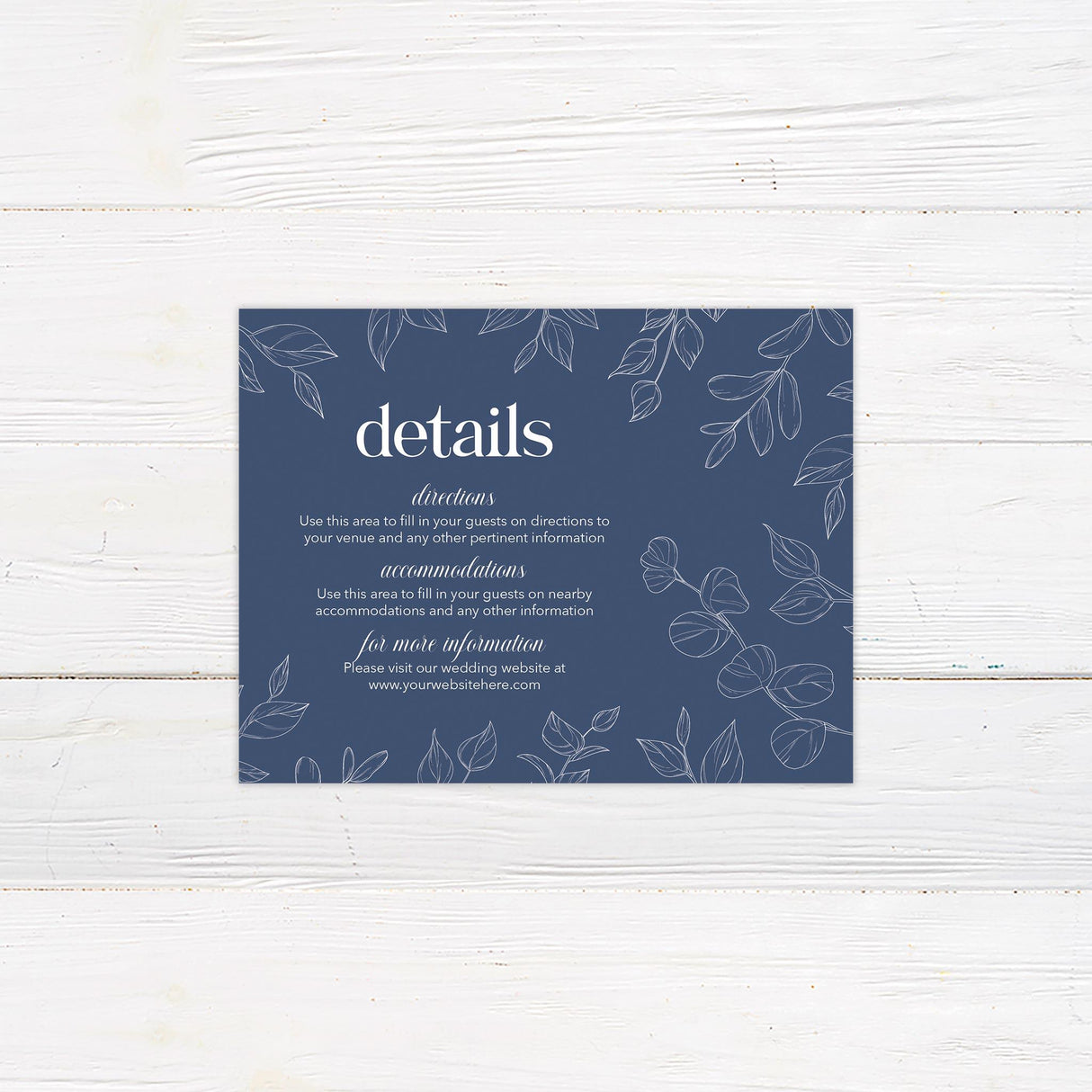 Navy Outlined Leaves Details Card - goprintplus