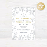 Navy Outlined Leaves Foil Invitation - goprintplus