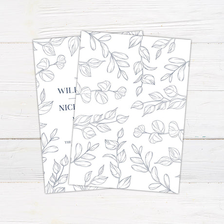 Navy Outlined Leaves Invitation - goprintplus