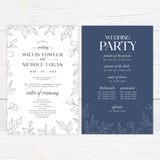 Navy Outlined Leaves Invitation - goprintplus