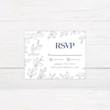 Navy Outlined Leaves Invitation - goprintplus