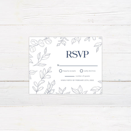 Navy Outlined Leaves Invitation - goprintplus