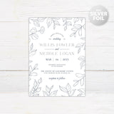 Navy Outlined Leaves Foil Invitation - goprintplus