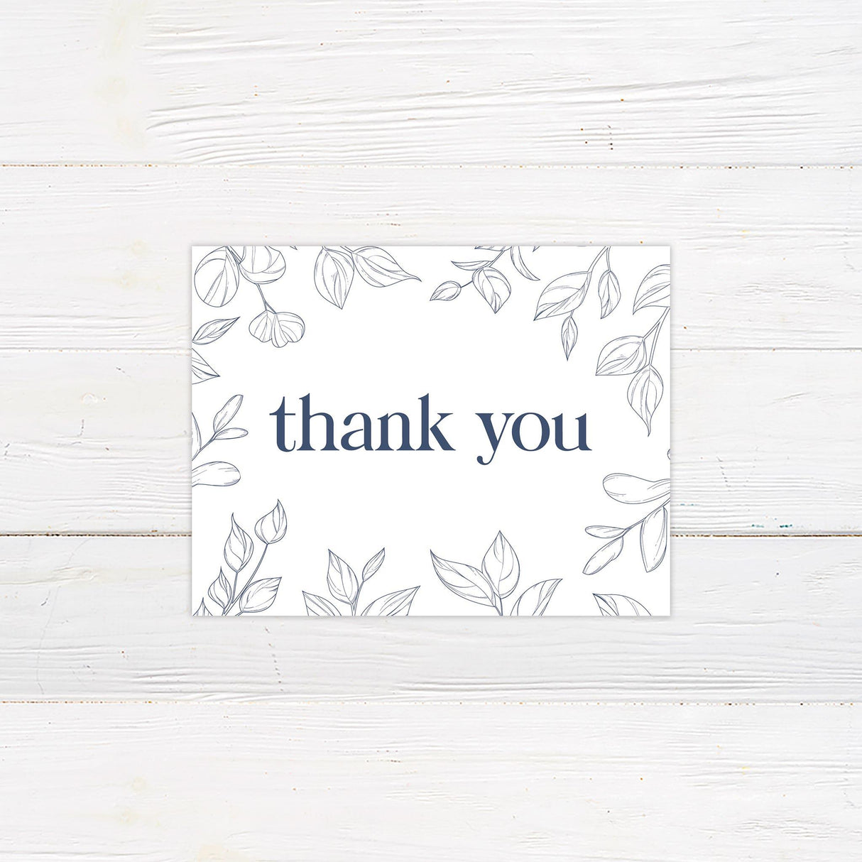 Navy Outlined Leaves Thank You Card - goprintplus