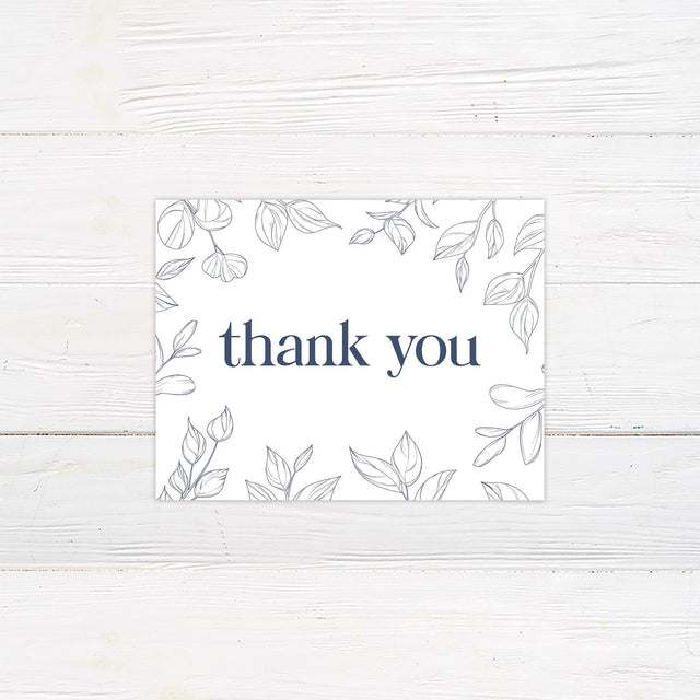 Navy Outlined Leaves Thank You Card - goprintplus