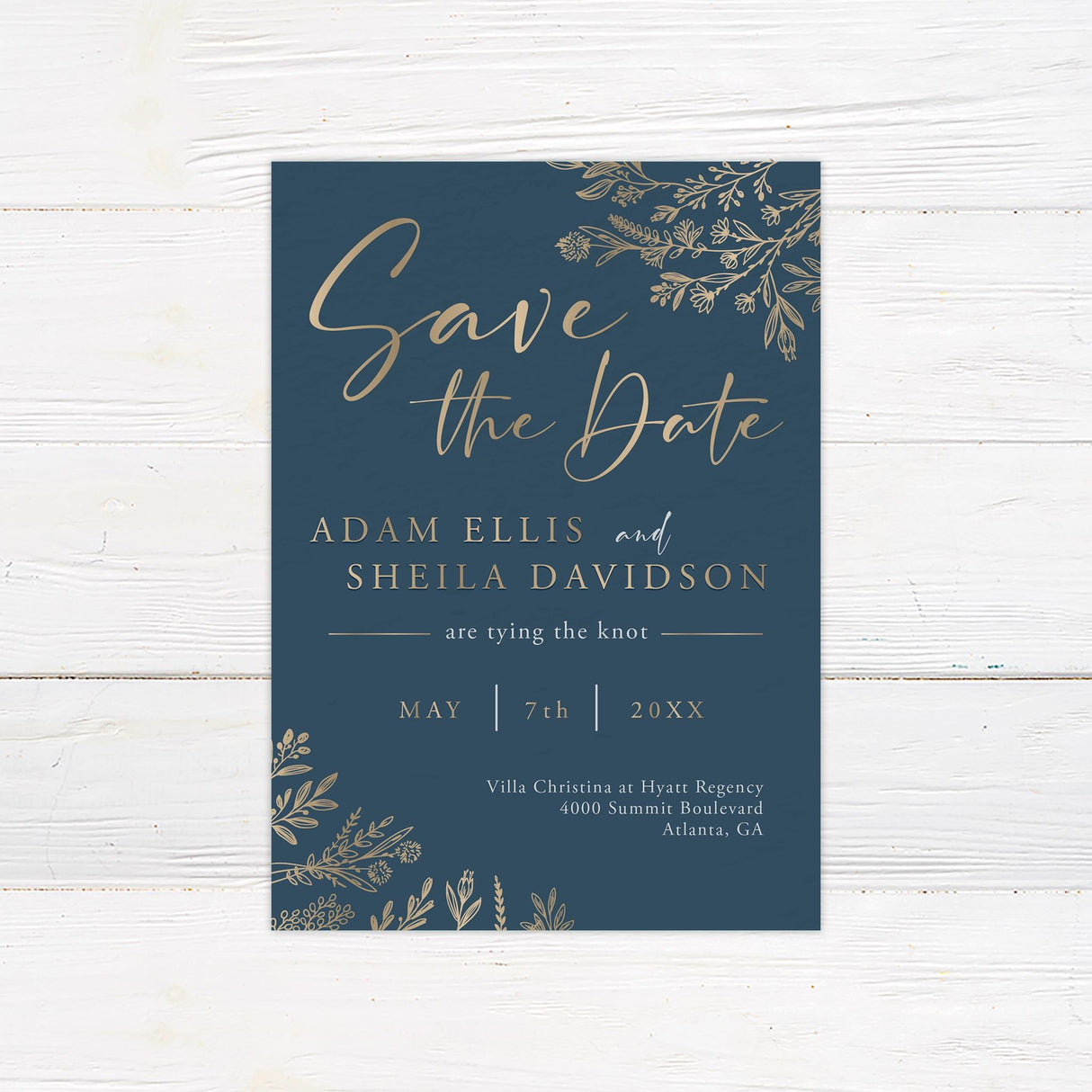 Navy and Gold Save The Date - goprintplus