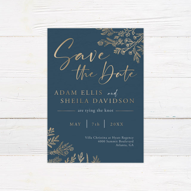 Navy and Gold Save The Date - goprintplus