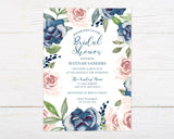 Navy and Pink Roses Invitation - goprintplus