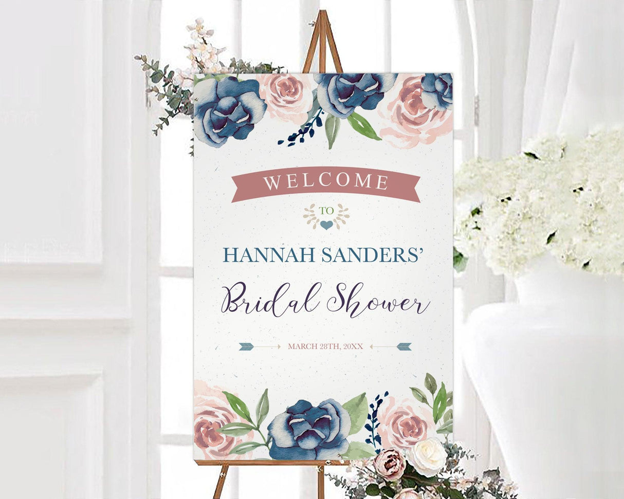 Navy and Pink Roses Sign - goprintplus