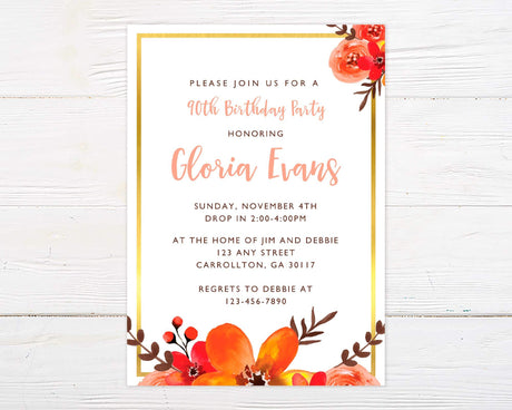 Orange Floral Birthday Invitation - goprintplus