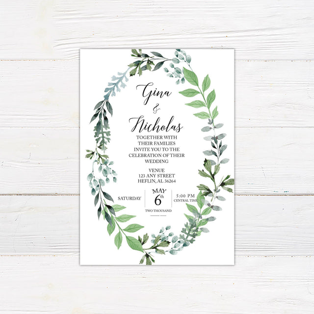 Oval Greenery Invitation - goprintplus