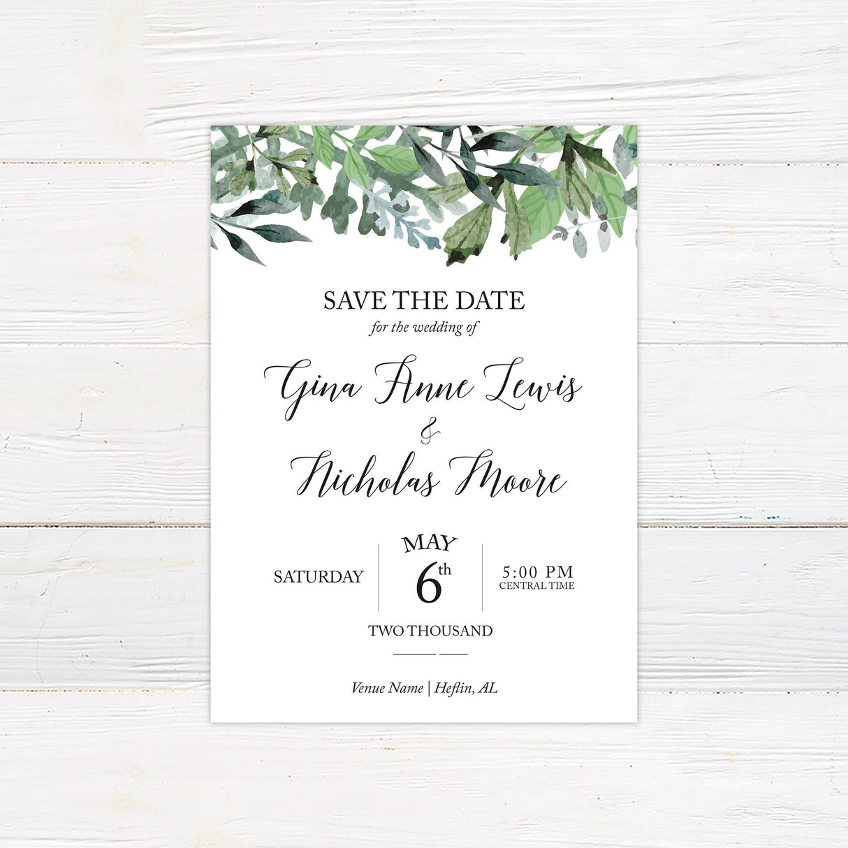 Oval Greenery Save The Date - goprintplus