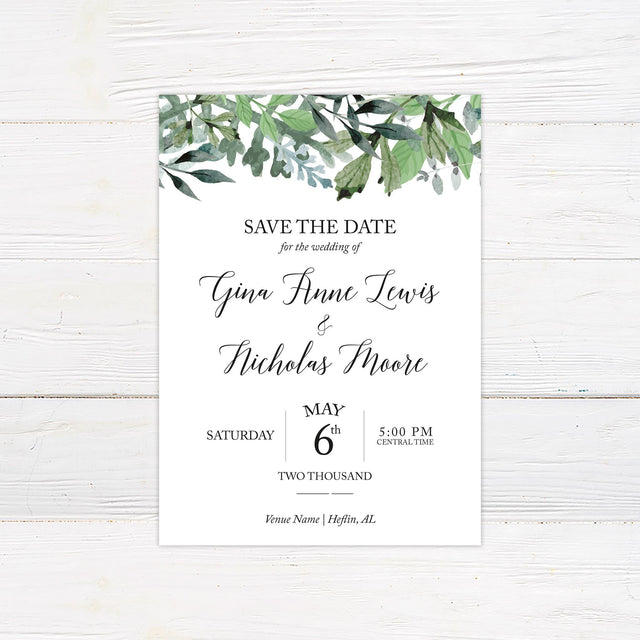 Oval Greenery Save The Date - goprintplus