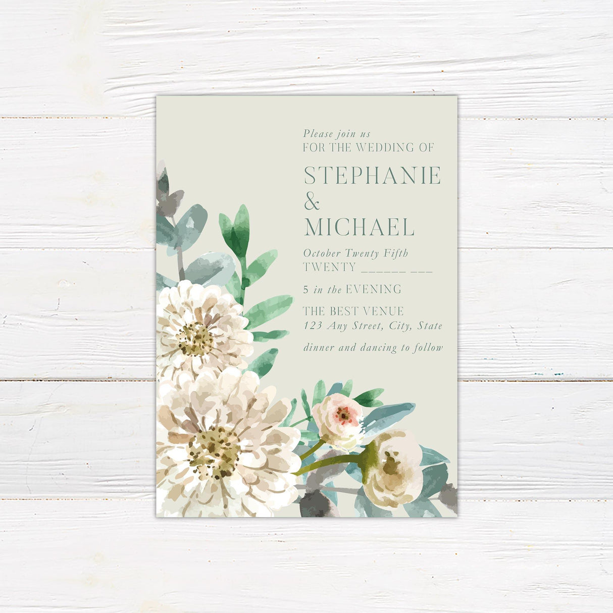 Painted White Floral Invitations - goprintplus