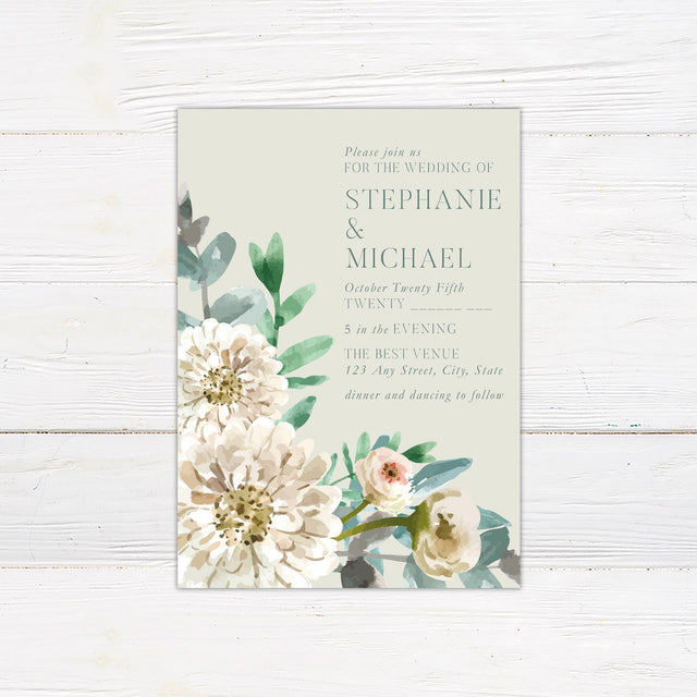 Painted White Floral Invitations - goprintplus