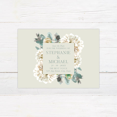 Painted White Floral Save The Date - goprintplus