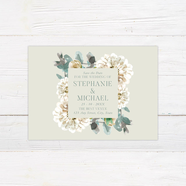 Painted White Floral Save The Date - goprintplus