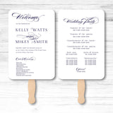 Elegant wedding or event program fans with custom order details for Kelly Watts and Mikey Smith's wedding.