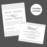 Paragraph Style Striped Wedding Invitation with Elegant Serif Fonts