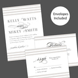 Paragraph Style Striped Wedding Invitation with Elegant Serif Fonts
