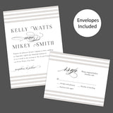 Paragraph Style Striped Wedding Invitation with Elegant Serif Fonts