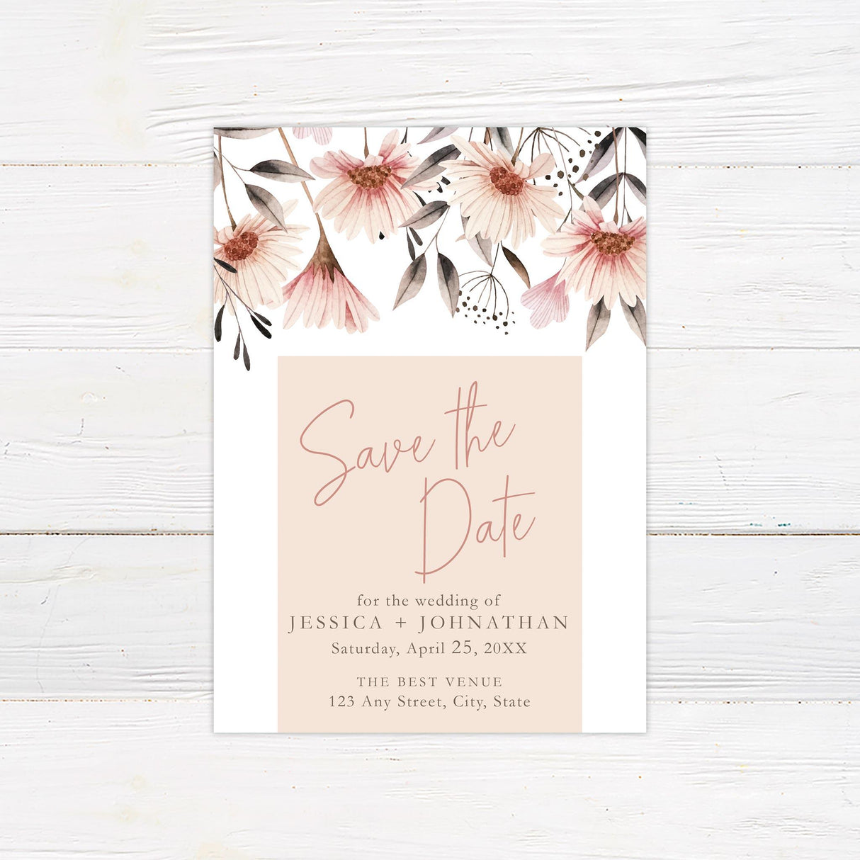 Peach Daisy Save The Date - goprintplus