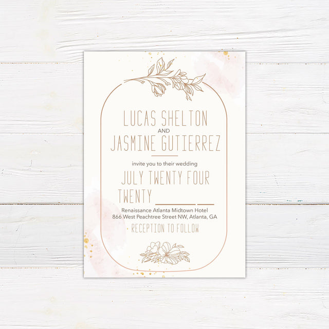 Peach Floral Lineart Invitation - goprintplus