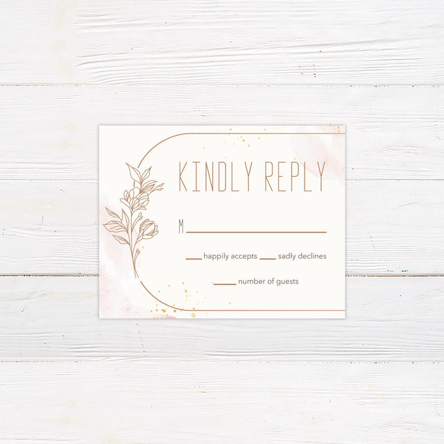 Peach Floral Lineart RSVP - goprintplus