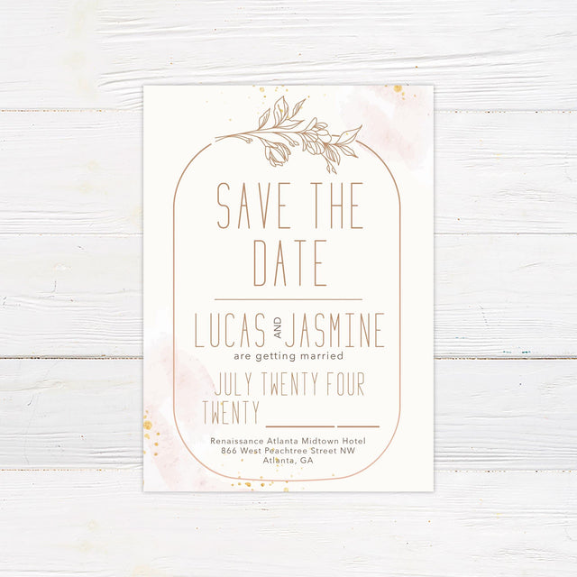 Peach Floral Lineart Save The Date - goprintplus