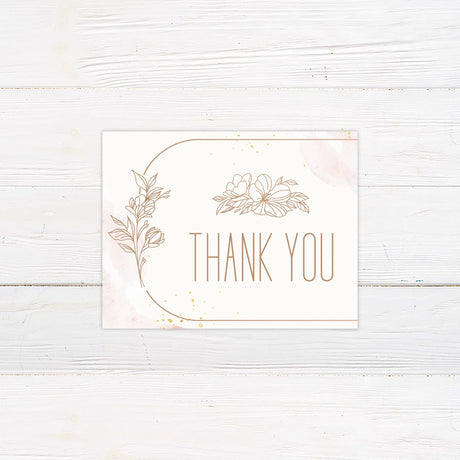 Peach Floral Lineart Thank You Card - goprintplus