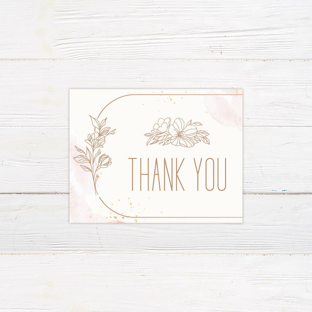 Peach Floral Lineart Thank You Card - goprintplus