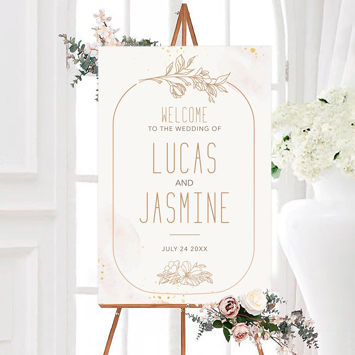 Peach Floral Lineart Sign - goprintplus