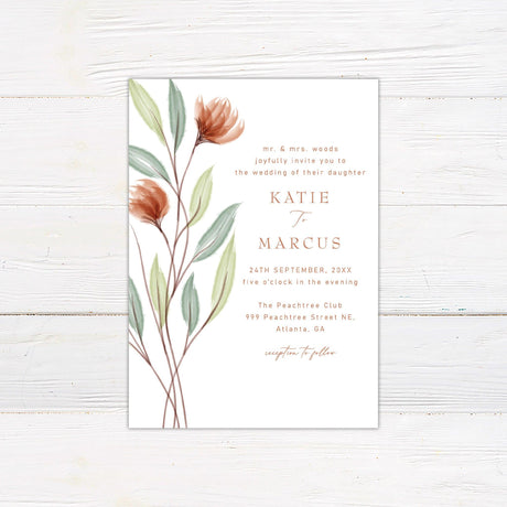 Peach Minimalist Floral Invitation - goprintplus