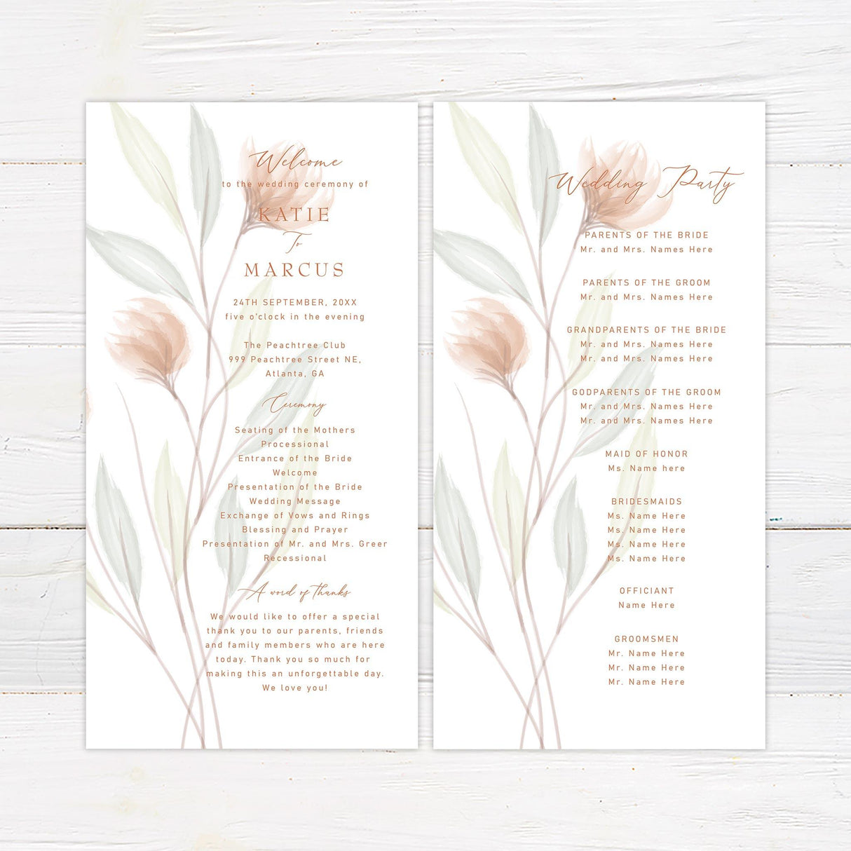 Peach Minimalist Floral Invitation - goprintplus