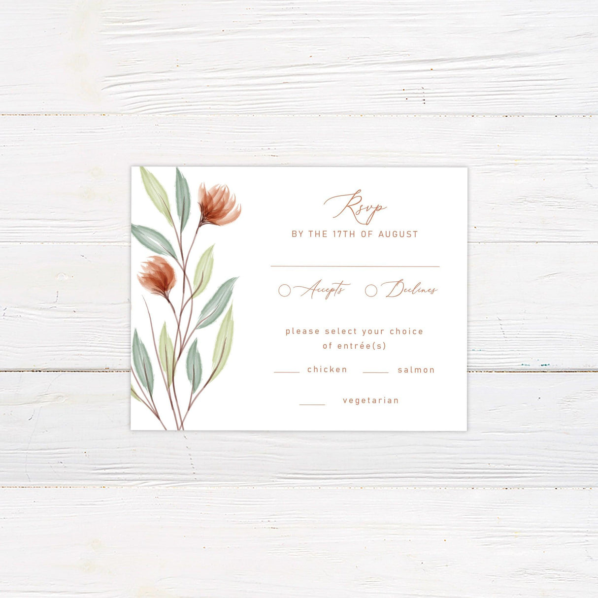 Peach Minimalist Floral RSVP - goprintplus