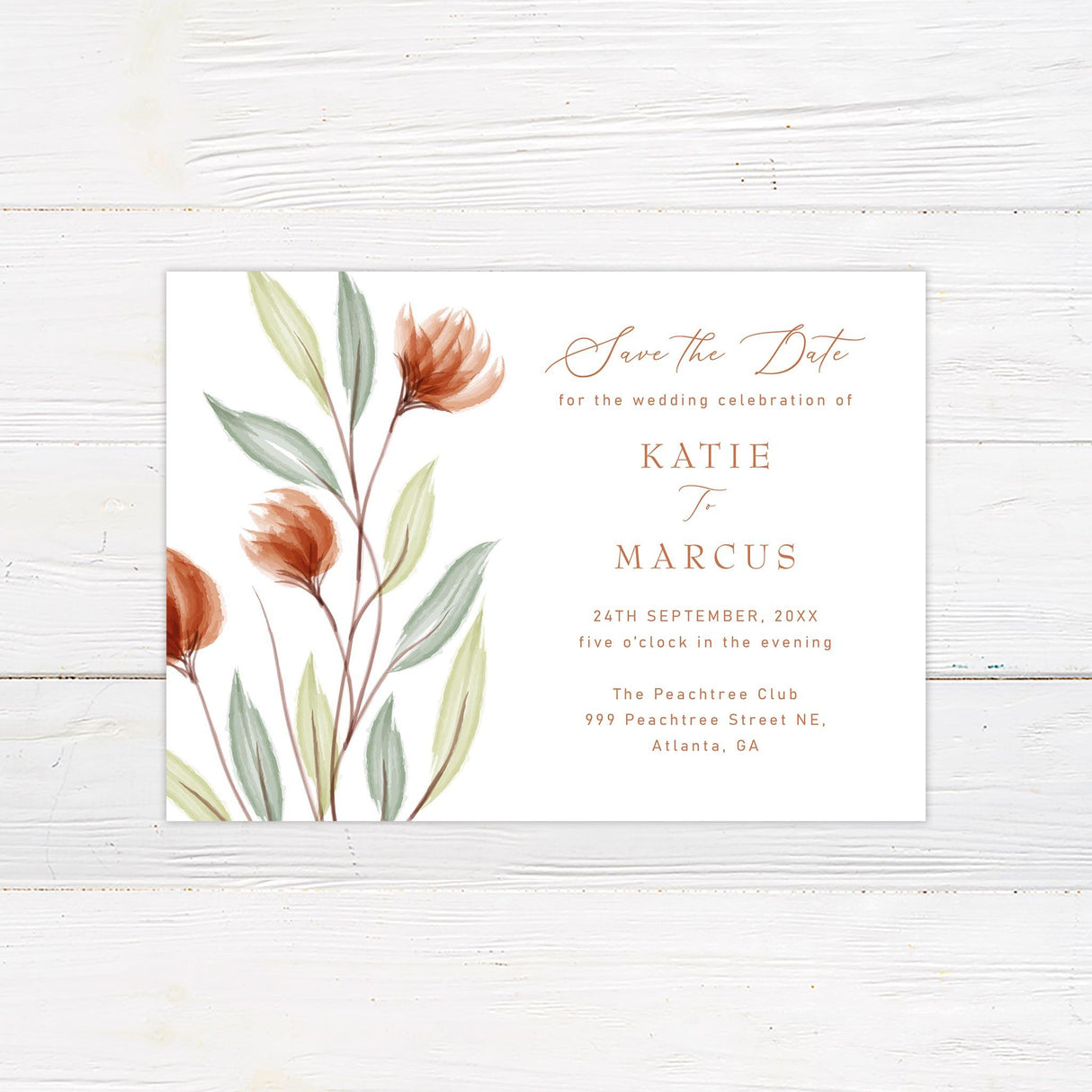 Peach Minimalist Floral Invitation - goprintplus