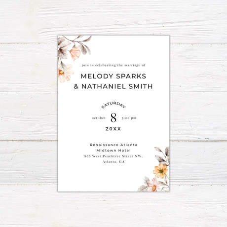 Peach Watercolor Flower Invitations - goprintplus