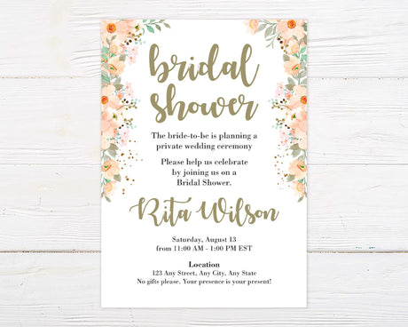 Peach Floral Border Invitation - goprintplus