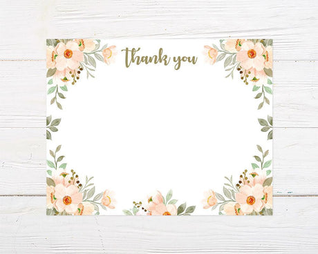 Peach Floral Border Thank You Card - goprintplus