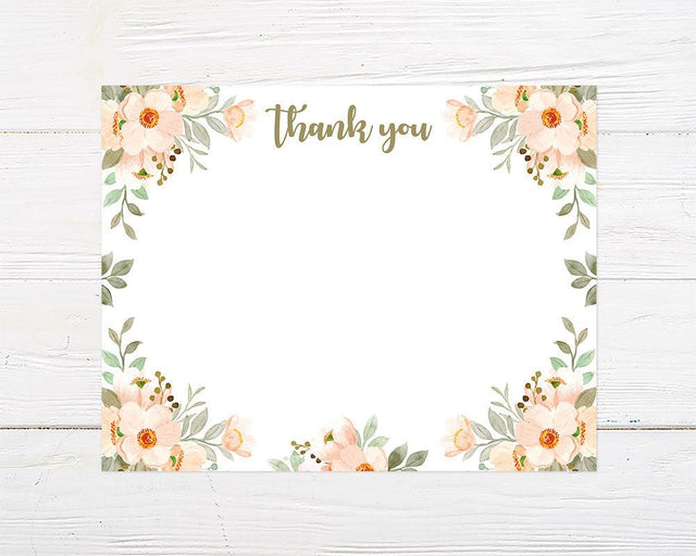 Peach Floral Border Thank You Card - goprintplus