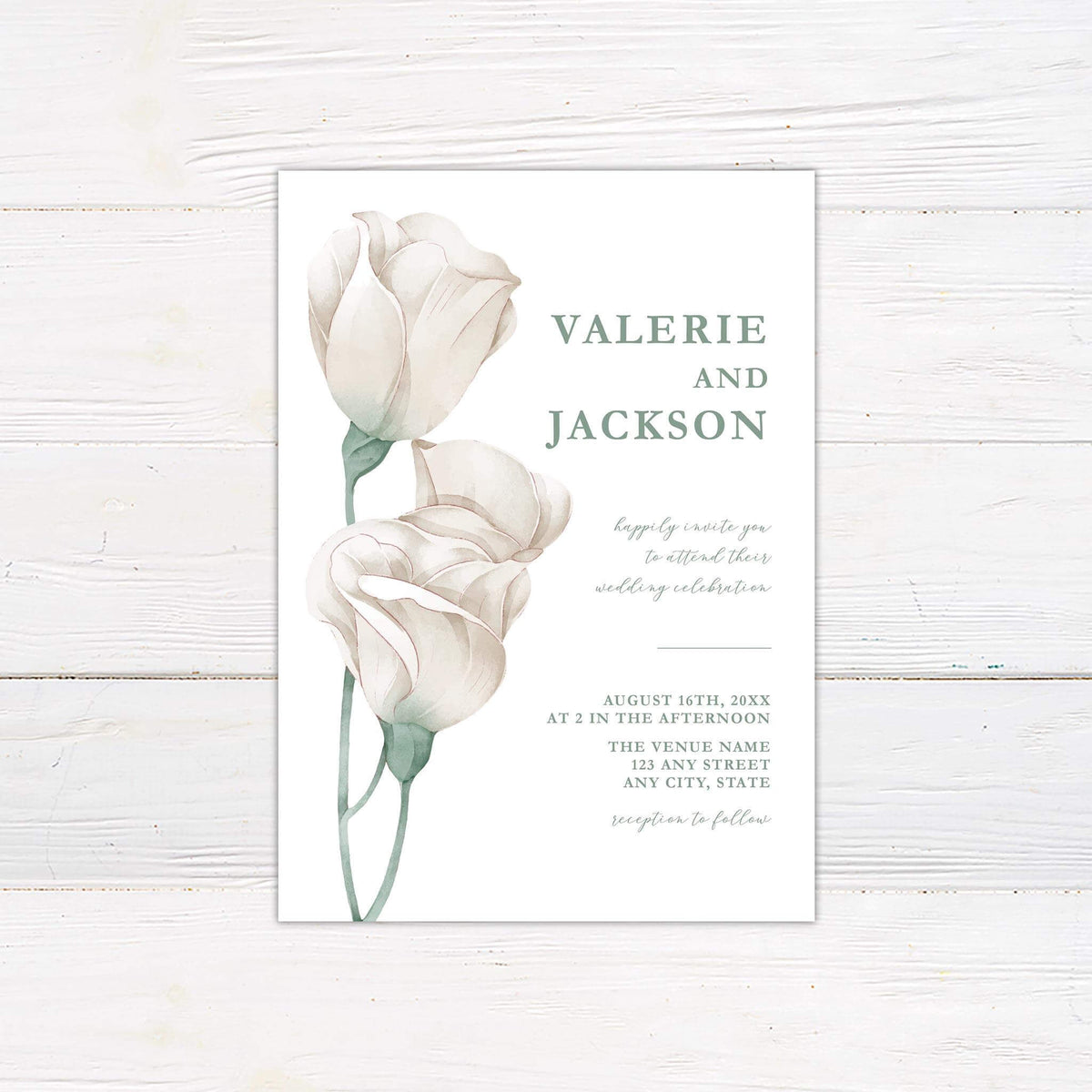 Picked White Roses Invitations | Go Print Plus