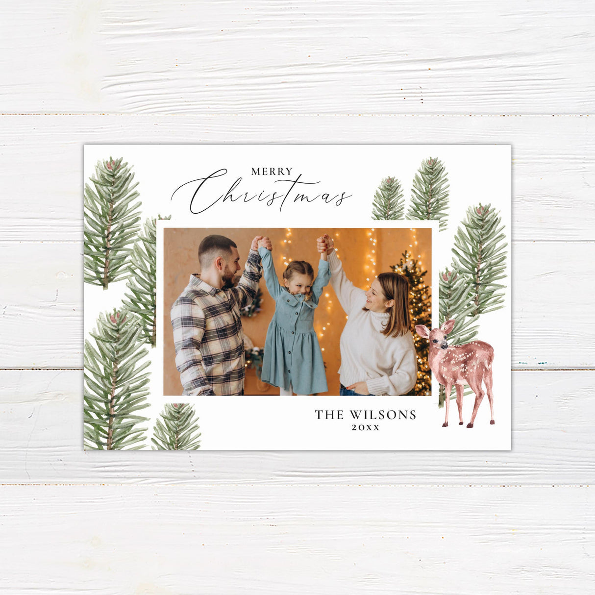 Pines and Reindeer Holiday Card