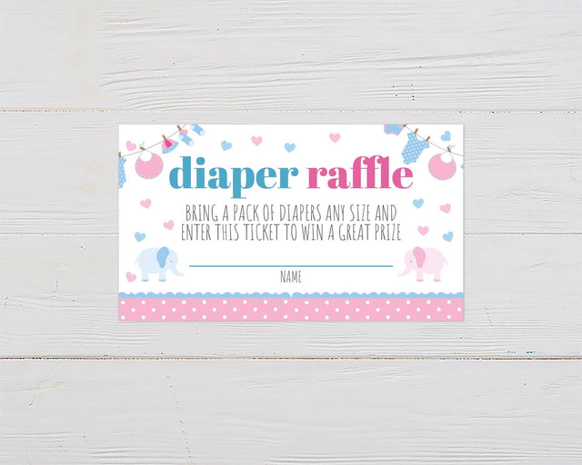 Pink Blue Elephant Diaper Raffle Ticket - goprintplus