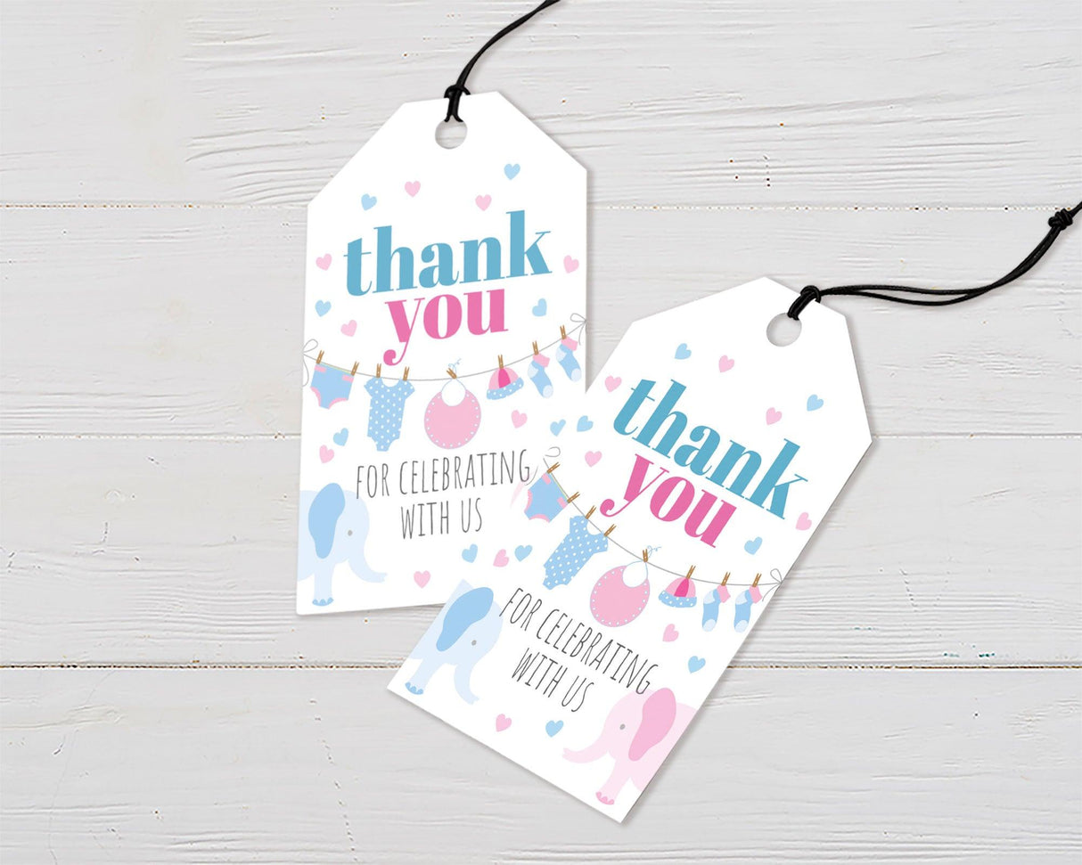 Pink Blue Elephant Favor Tags - goprintplus